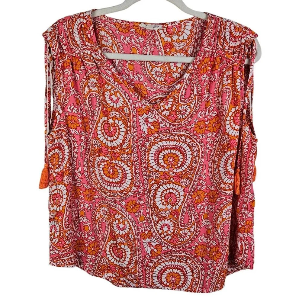 Grand & Greene Red‎ Orange Paisley Sleeveless Top Blouse Shirt Size XLarge